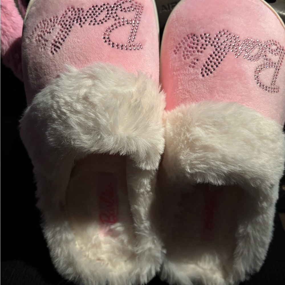 Barbie Pink and White Furry Slippers